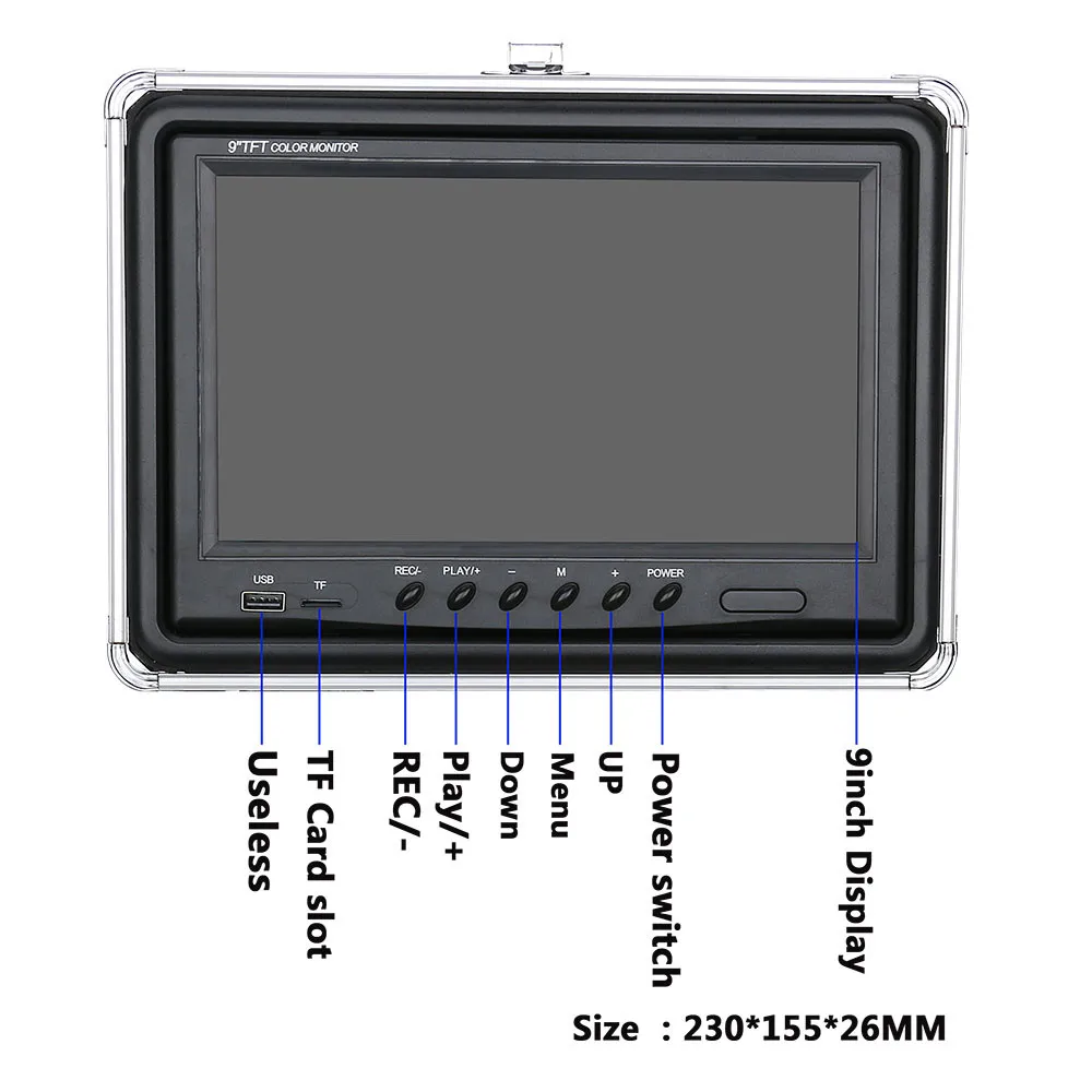 Grabador DVR de 9 pulgadas para pesca subacuática, cámara de vídeo, buscador de peces, impermeable IP68, 20 LED, cámara giratoria de 100 grados, 20m/50m/360 m - Imagen 2