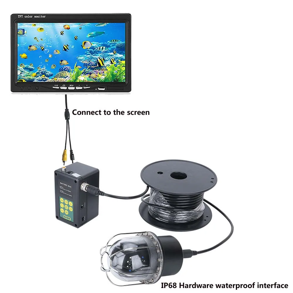 Grabador DVR de 9 pulgadas para pesca subacuática, cámara de vídeo, buscador de peces, impermeable IP68, 20 LED, cámara giratoria de 100 grados, 20m/50m/360 m - Imagen 3