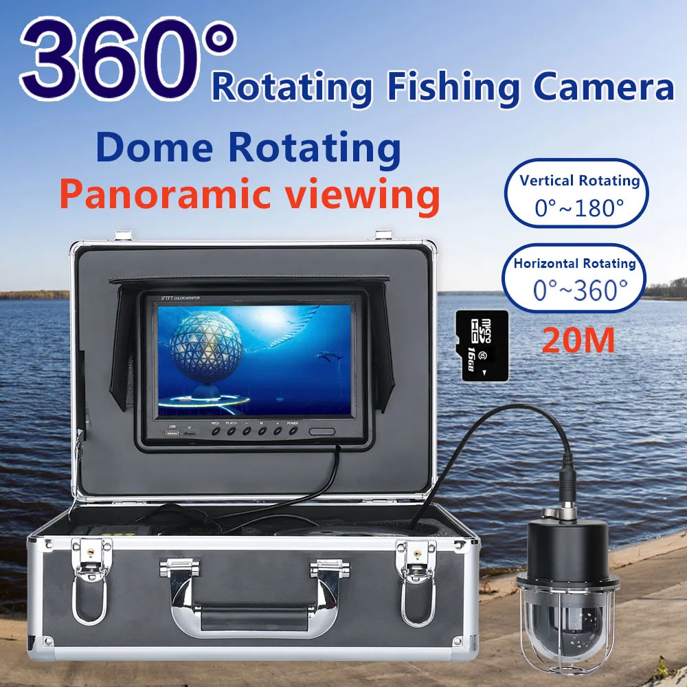 Grabador DVR de 9 pulgadas para pesca subacuática, cámara de vídeo, buscador de peces, impermeable IP68, 20 LED, cámara giratoria de 100 grados, 20m/50m/360 m