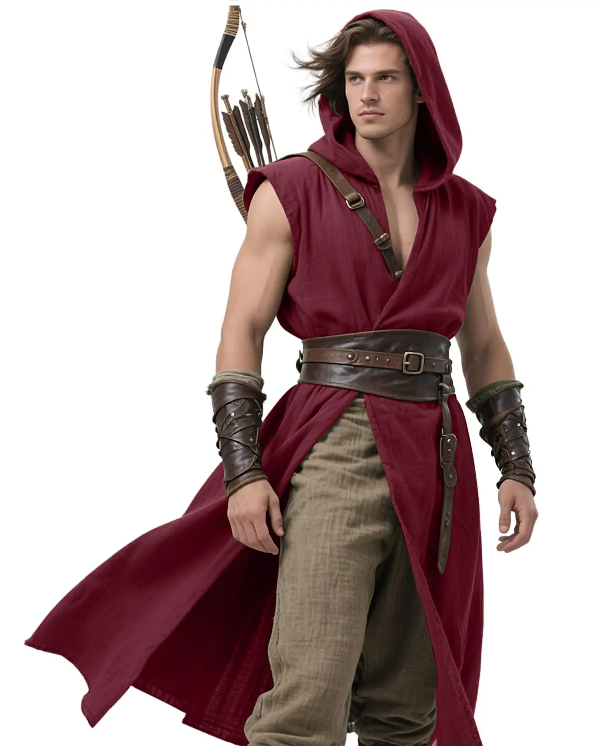 Túnica con capucha medieval Unisex, capa sin mangas. - Imagen 2