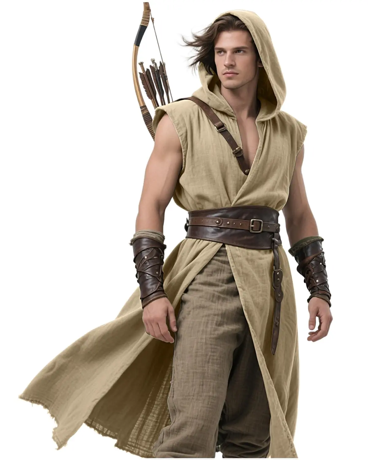 Túnica con capucha medieval Unisex, capa sin mangas. - Imagen 4