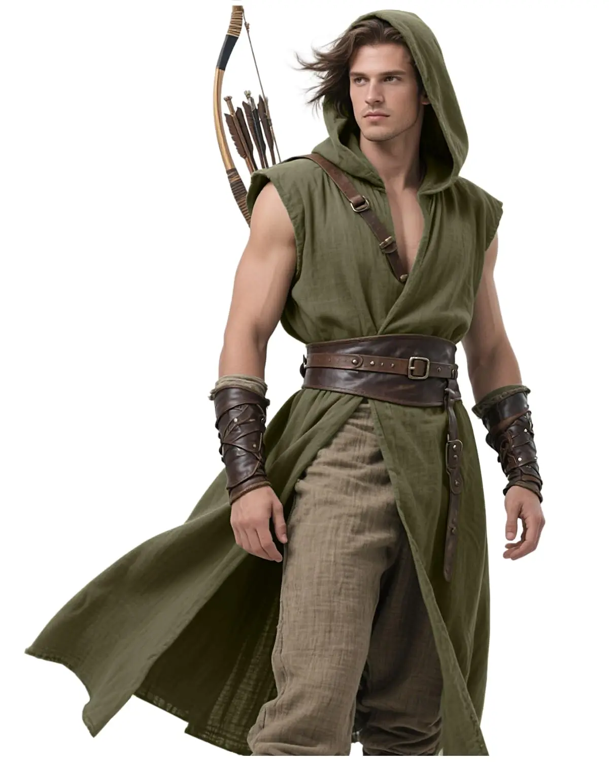 Túnica con capucha medieval Unisex, capa sin mangas. - Imagen 3