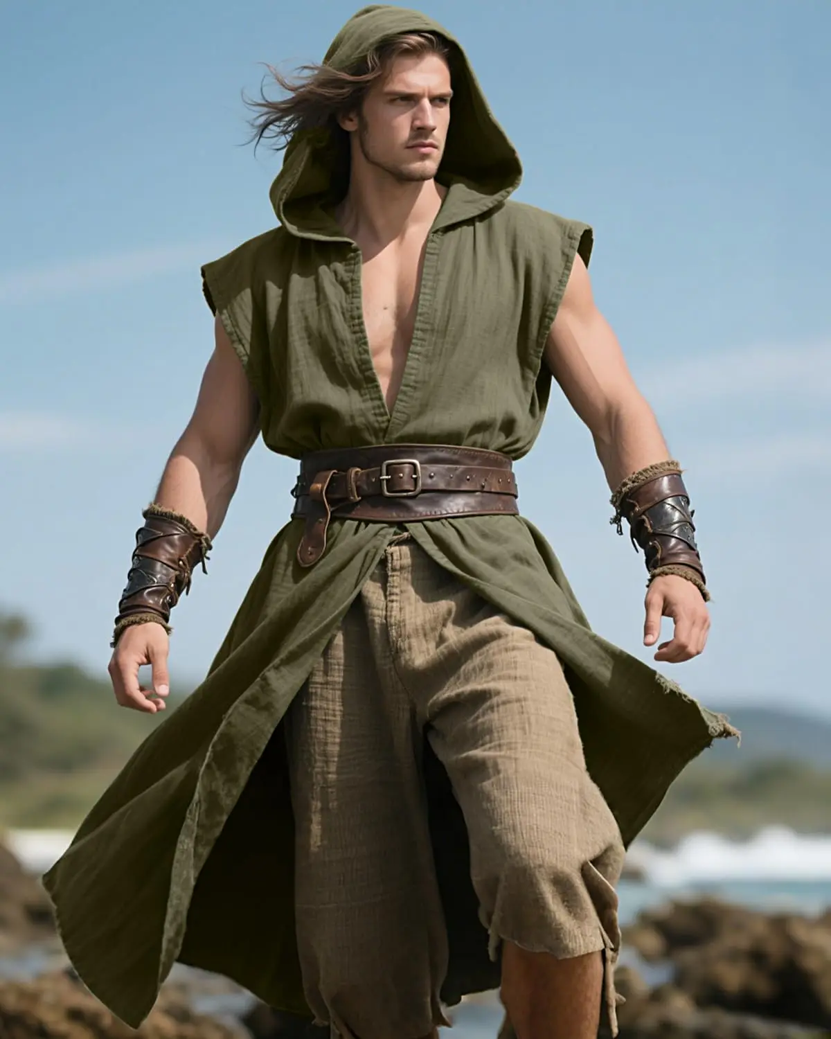 Túnica con capucha medieval Unisex, capa sin mangas. - Imagen 6