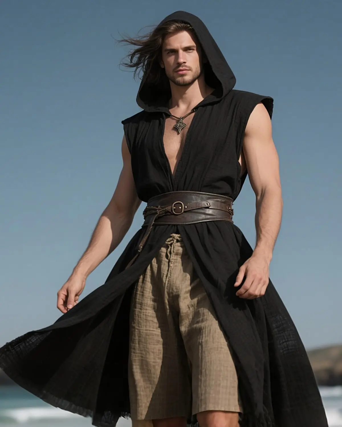 Túnica con capucha medieval Unisex, capa sin mangas. - Imagen 5